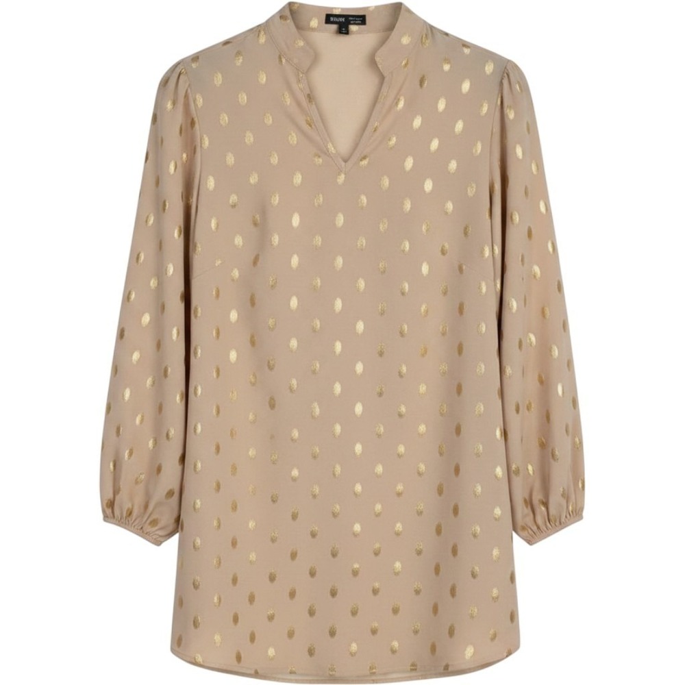 Classic Notched Neck Gold Polka Dotted Tunic Dress Size M Or 6